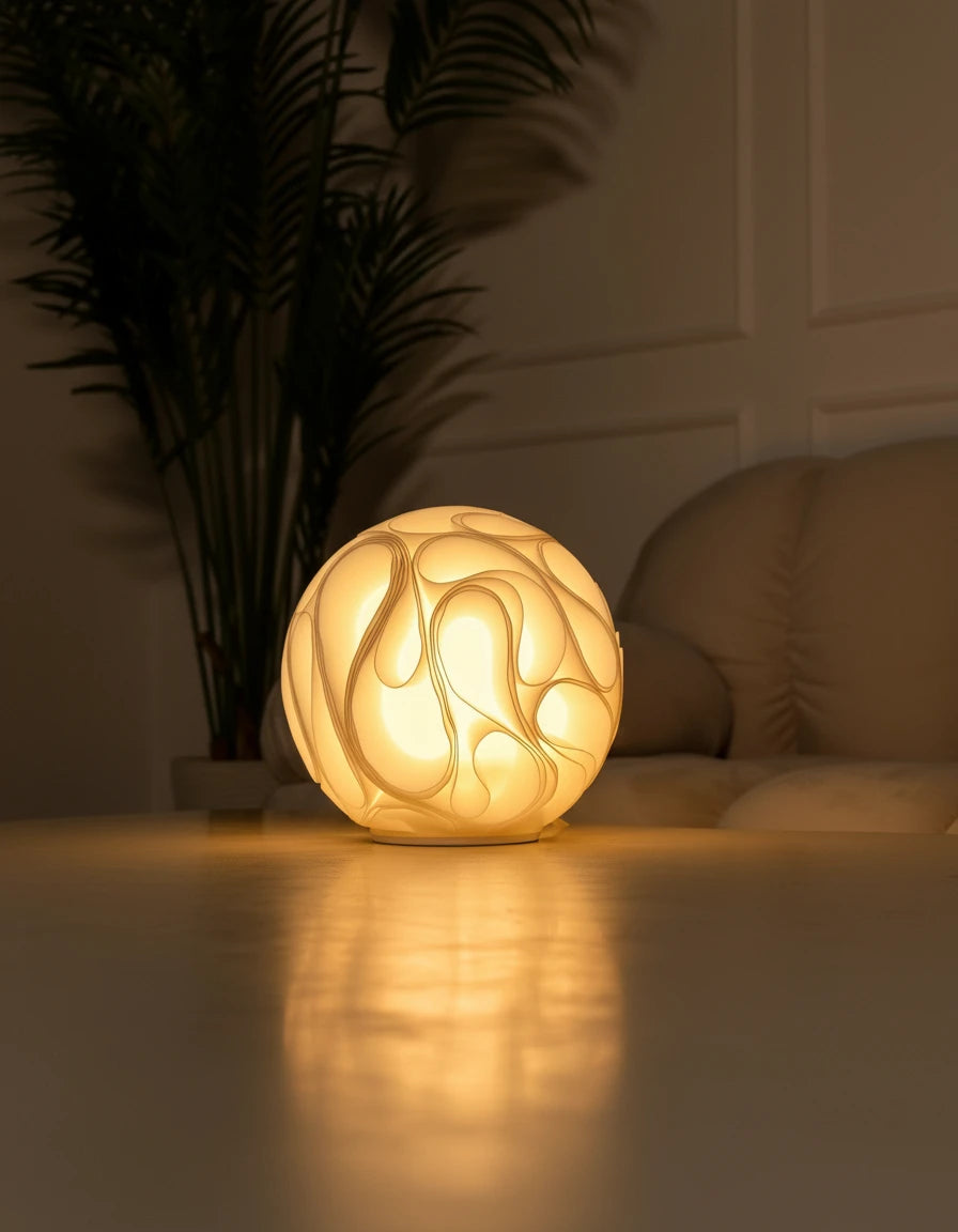 Leora Gravity Sculpted Stolná Lampa – organická 3D lampa LEORA od Printhia, pohľad 2