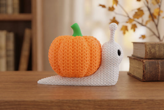 Pletený halloweensky slimák s tekvicou