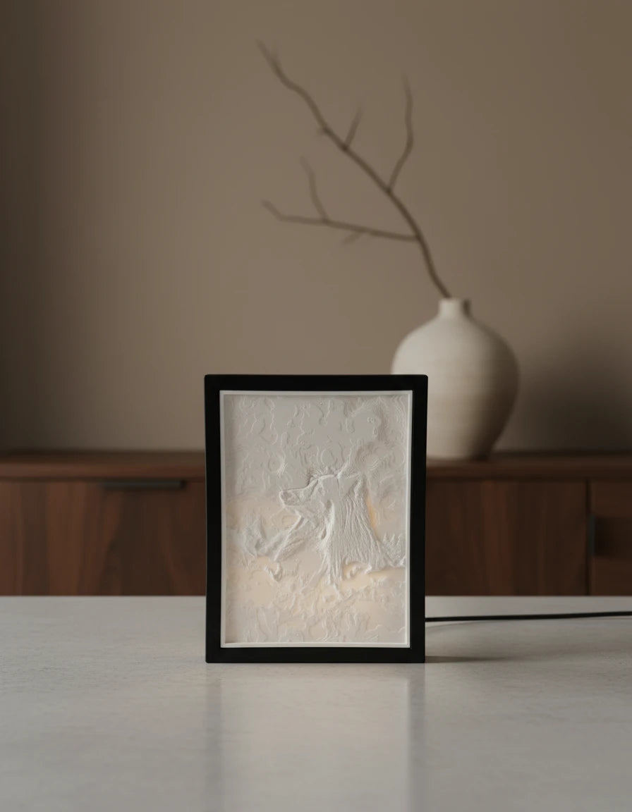 Zhasnutá litofanie, bílý 3D reliéf bez světla