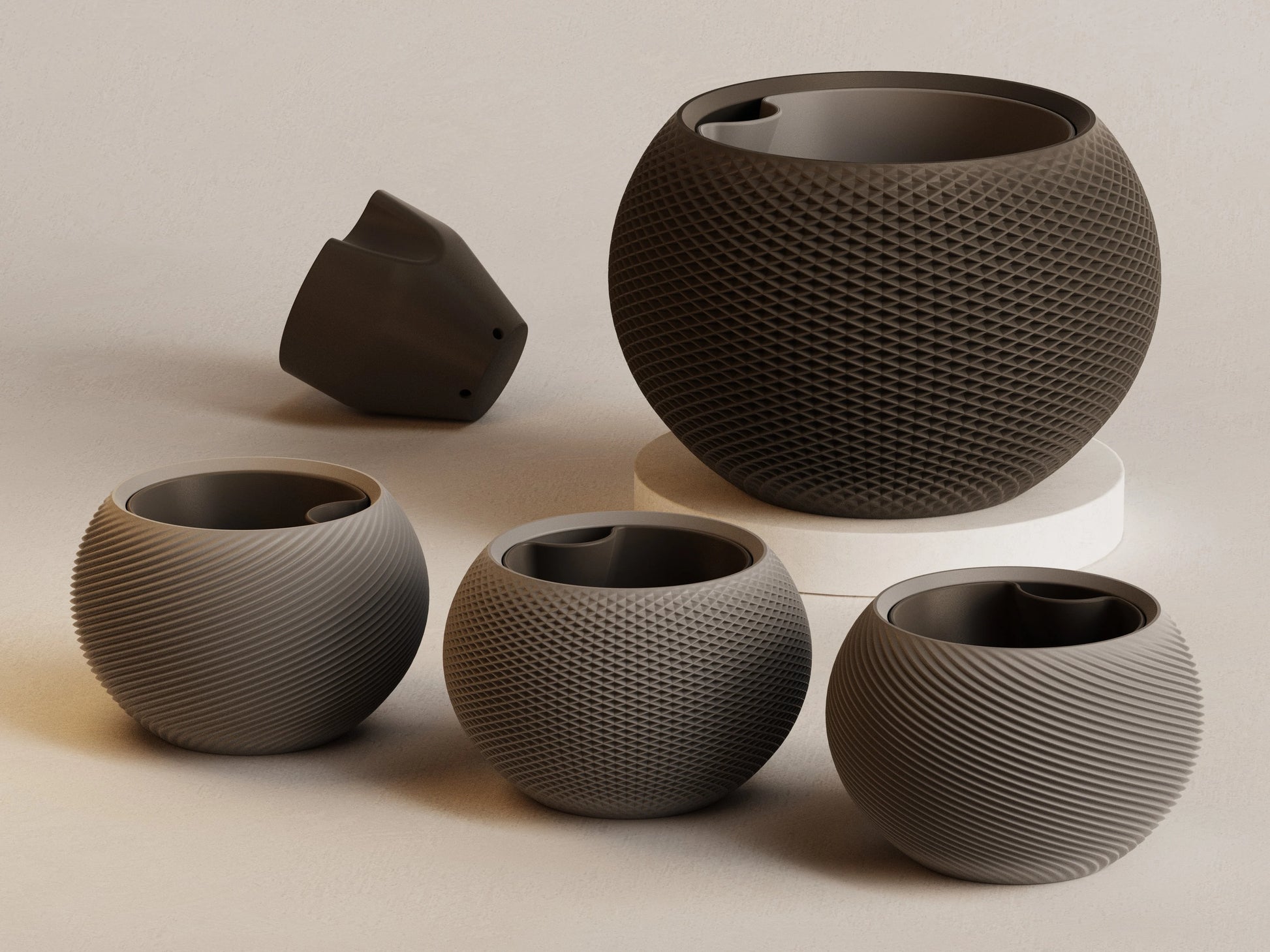 SFERA #2 – organický kvetináč s geometrickým reliéfom