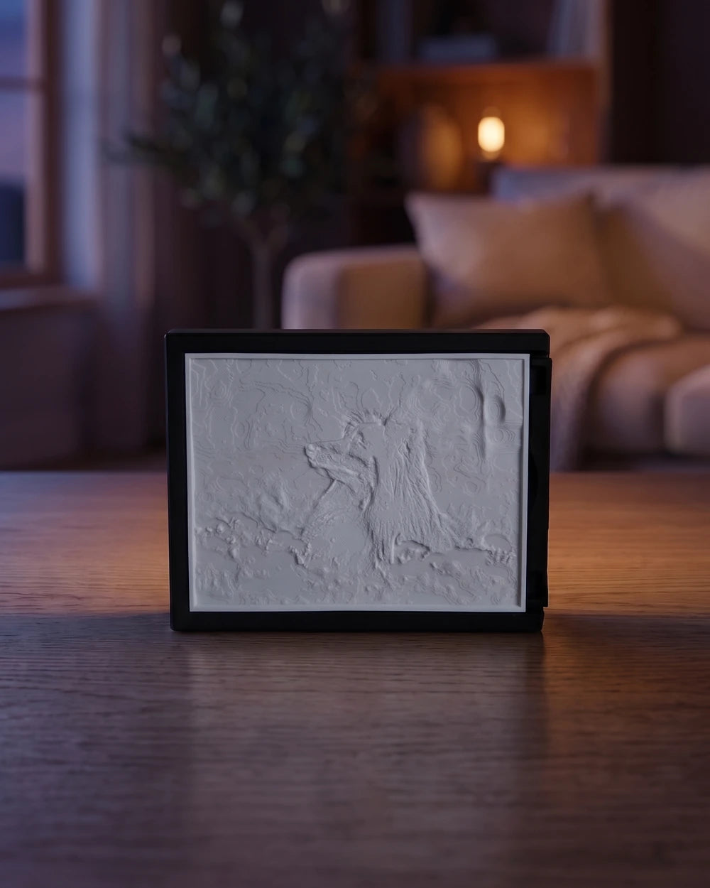 Litofánia zhasnutá, biely 3D reliéf bez svetla