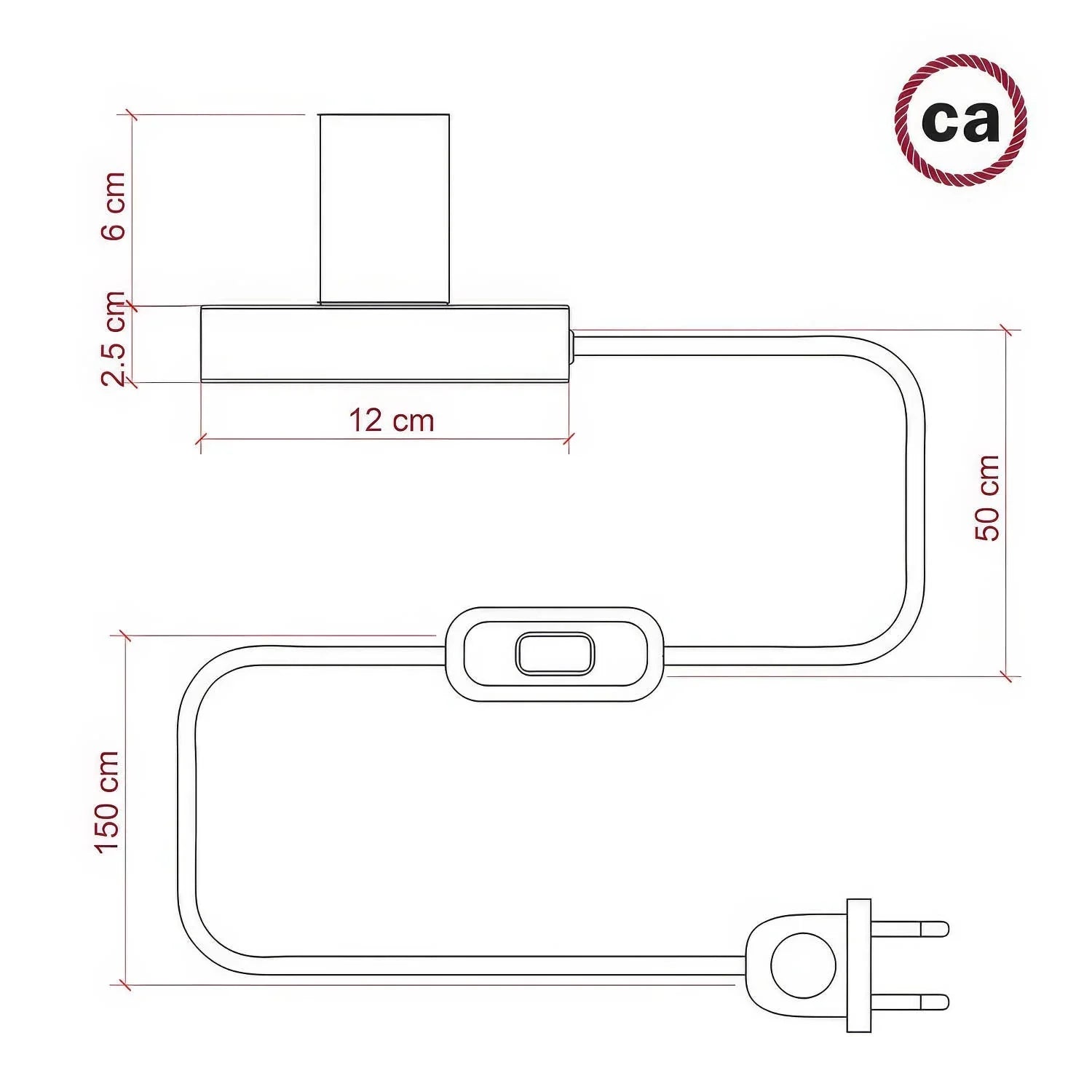 Lumira stojan rozmery: podstavec 12 cm x 2,5 cm, pätica 6 cm, kábel 150 cm s vypínačom