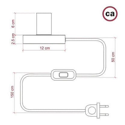 Lumira stojan rozmery: podstavec 12 cm x 2,5 cm, pätica 6 cm, kábel 150 cm s vypínačom