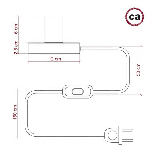Lumira stojan rozmery: podstavec 12 cm x 2,5 cm, pätica 6 cm, kábel 150 cm s vypínačom
